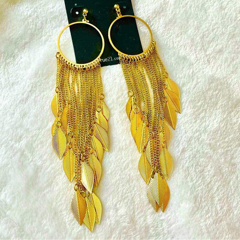 NWT Gold Leaf Statement Earrings